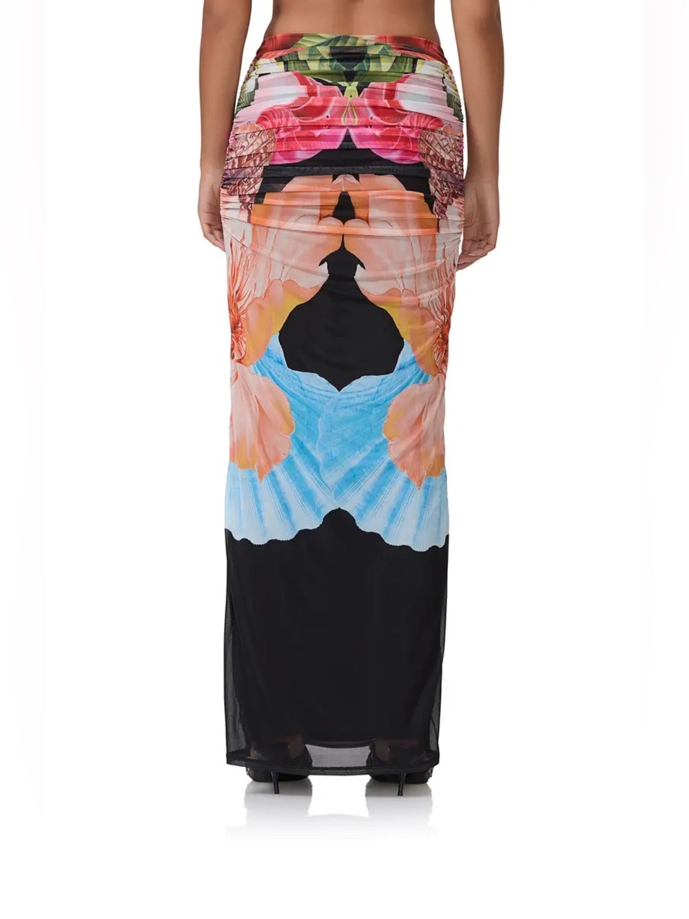 Afrm mesh ruched bevin Floral & Shell Print Maxi Skirt